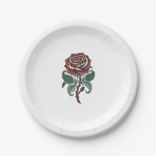 Vintage Engraved Rose Floral Shirt Design_1 Paper Plates