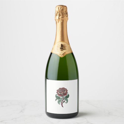 Vintage Engraved Rose Floral Shirt Design_1 Sparkling Wine Label