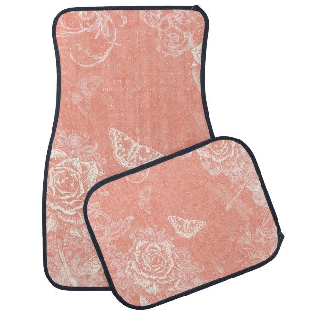 Vintage Engraved Roses Car Floor Mat (Set)