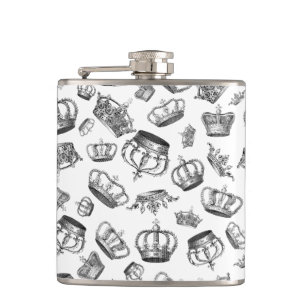 Vintage Engraved Royal Crowns Flask