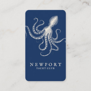 Vintage Engraved Style Octopus Ocean Nautical Navy Business Card