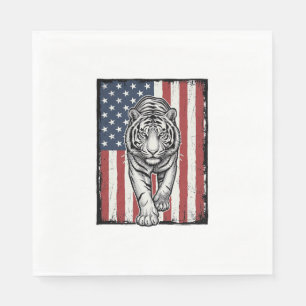 Vintage Engraved Tiger American Flag Patriotic Des Napkins