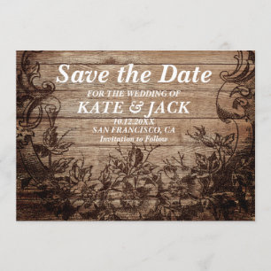 Vintage Engraved Wood   Save The Date