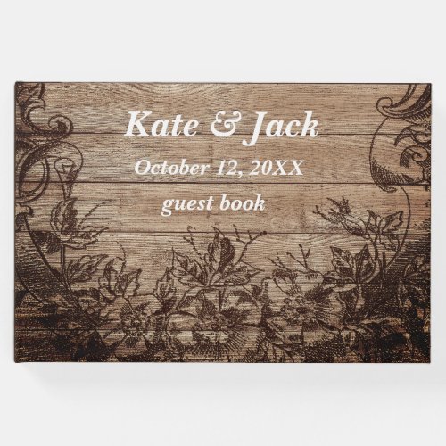Vintage Engraved Wood Wedding Guest Book