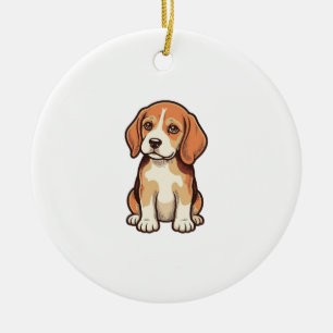 Vintage Engraving Beagle Puppy Vector Art_1 Ceramic Ornament