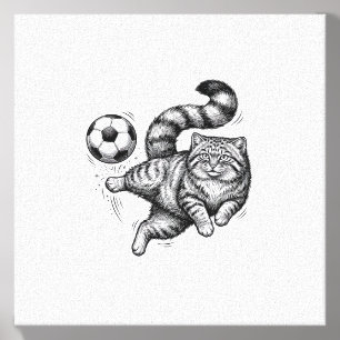 Vintage Engraving Cat Soccer Kick Shirt Design (4) Canvas Photo Tile