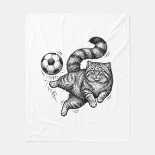 Vintage Engraving Cat Soccer Kick Shirt Design (4) Fleece Blanket
