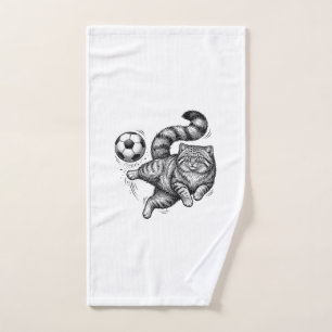 Vintage Engraving Cat Soccer Kick Shirt Design (4) Hand Towel