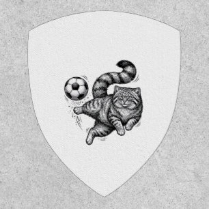 Vintage Engraving Cat Soccer Kick Shirt Design (4) Patch