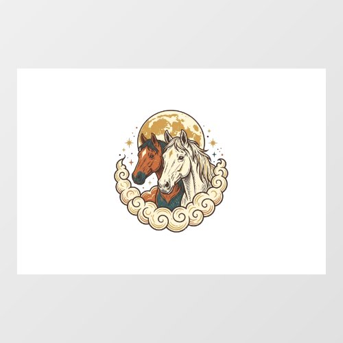 Vintage Engraving Cosmic Horses Moon Artwork Window Cling