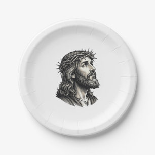 Vintage Engraving Crown of Thorns Portrait Design_ Paper Plates