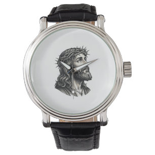 Vintage Engraving Crown of Thorns Portrait Design_ Watch