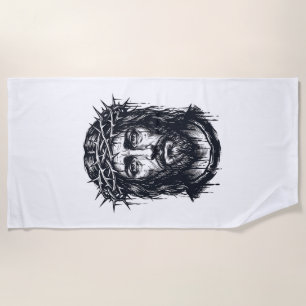 Vintage Engraving Crown of Thorns Sacred Portrait  Beach Towel