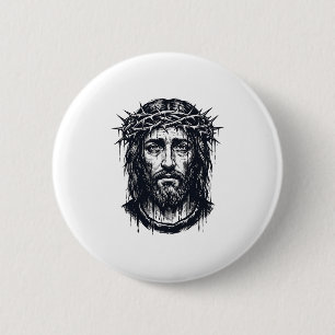 Vintage Engraving Crown of Thorns Sacred Portrait Button