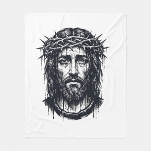 Vintage Engraving Crown of Thorns Sacred Portrait  Fleece Blanket