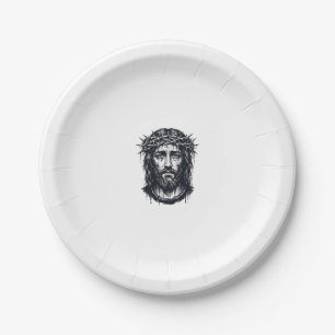 Vintage Engraving Crown of Thorns Sacred Portrait Paper Plates