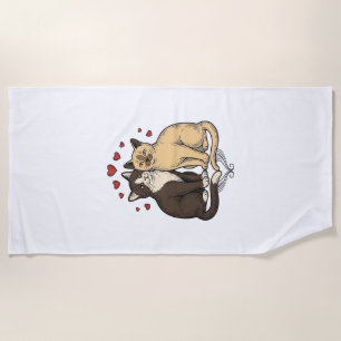 Vintage Engraving Cute Cat Couple Love Design_1 Beach Towel