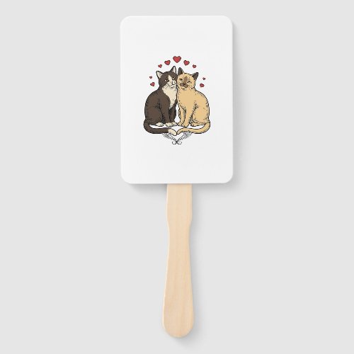 Vintage Engraving Cute Cat Couple Love Design_1 Hand Fan