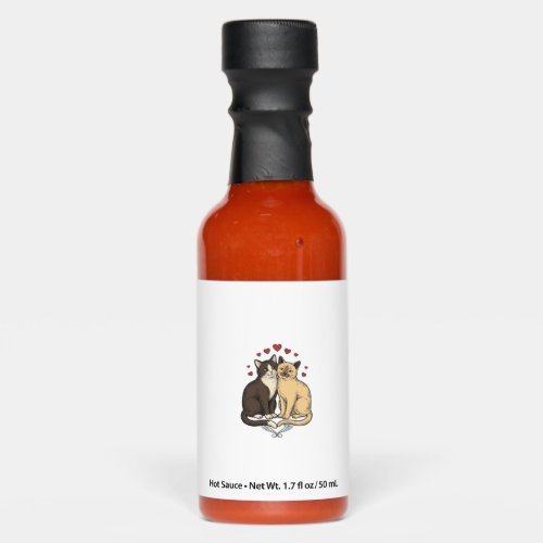 Vintage Engraving Cute Cat Couple Love Design_1 Hot Sauces