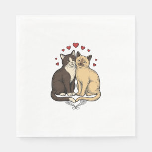 Vintage Engraving Cute Cat Couple Love Design_1 Napkins