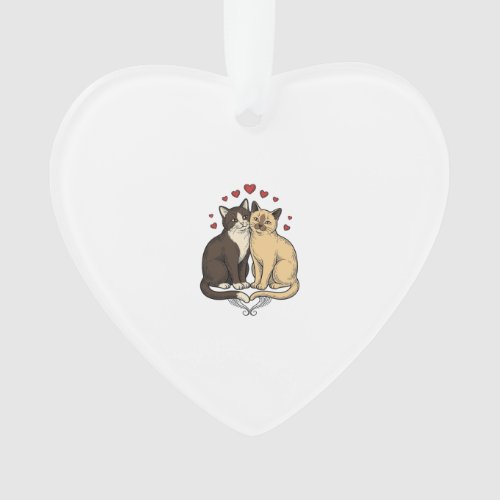 Vintage Engraving Cute Cat Couple Love Design_1 Ornament