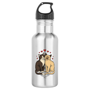 Vintage Engraving Cute Cat Couple Love Design_1 Stainless Steel Water Bottle