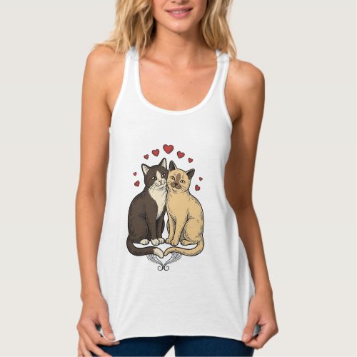 Vintage Engraving Cute Cat Couple Love Design_1 Tank Top