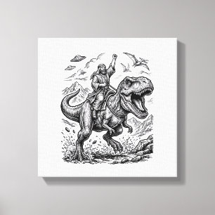 Vintage Engraving Dinosaur Rider Graphic Tee_1 Canvas Print