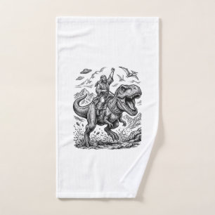Vintage Engraving Dinosaur Rider Graphic Tee_1 Hand Towel