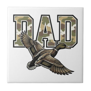 Vintage Engraving Duck Dad Camo Vector Shirt Desig Ceramic Tile