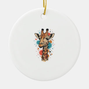 Vintage Engraving Giraffe Art White Shirt Design ( Ceramic Ornament
