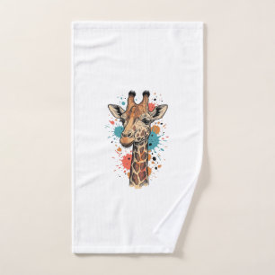 Vintage Engraving Giraffe Art White Shirt Design ( Hand Towel