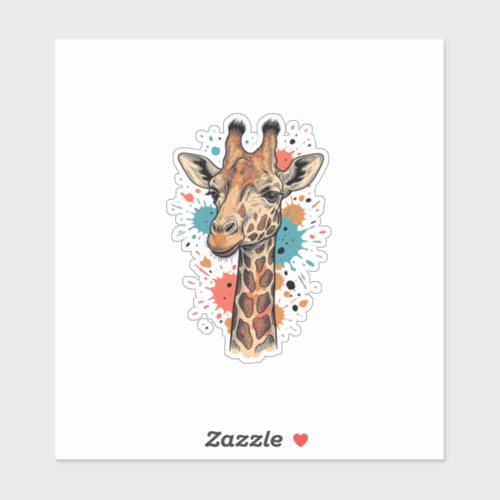 Vintage Engraving Giraffe Art White Shirt Design ( Sticker