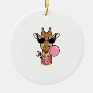 Vintage Engraving Giraffe Bubblegum Vector Design_ Ceramic Ornament