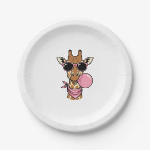 Vintage Engraving Giraffe Bubblegum Vector Design_ Paper Plates