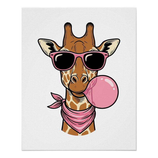 Vintage Engraving Giraffe Bubblegum Vector Design_ Poster (Front)