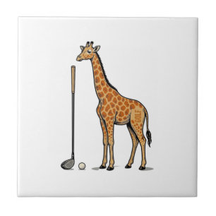 Vintage Engraving Giraffe Golf Vector T-Shirt Desi Ceramic Tile