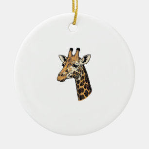Vintage Engraving Giraffe Portrait Shirt Design (7 Ceramic Ornament