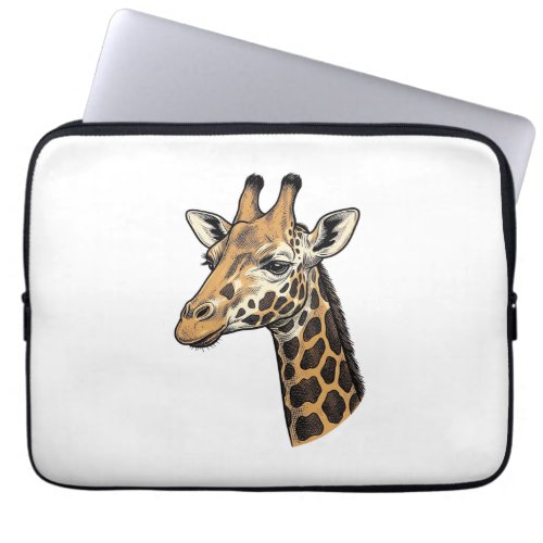 Vintage Engraving Giraffe Portrait Shirt Design (7 Laptop Sleeve