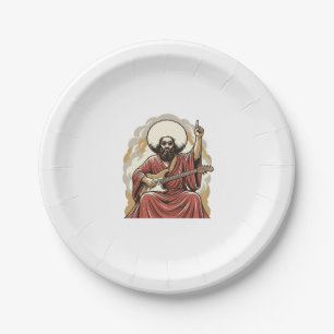 Vintage Engraving Guitarist Vector Art Shirt_1 Paper Plates
