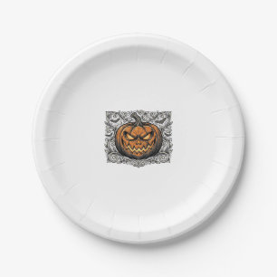 Vintage Engraving Halloween Pumpkin Shirt Design_1 Paper Plates