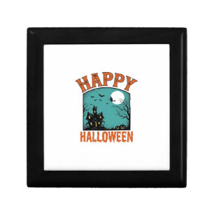 Vintage Engraving Happy Halloween Haunted House De Gift Box