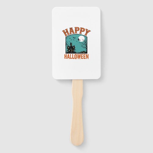 Vintage Engraving Happy Halloween Haunted House De Hand Fan