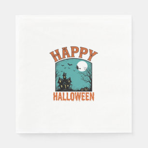 Vintage Engraving Happy Halloween Haunted House De Napkins