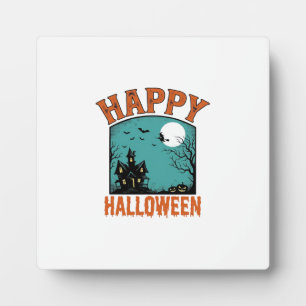Vintage Engraving Happy Halloween Haunted House De Plaque