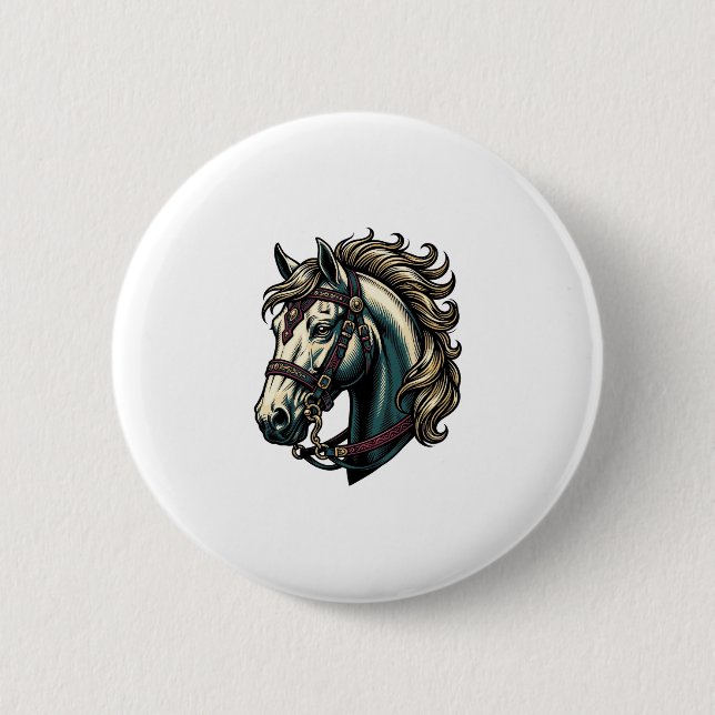 Vintage Engraving Horse Head Vector Button (Front)