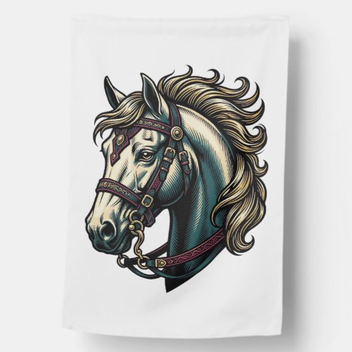 Vintage Engraving Horse Head Vector House Flag