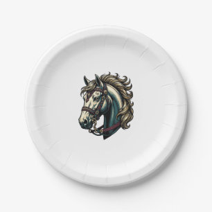 Vintage Engraving Horse Head Vector Paper Plates