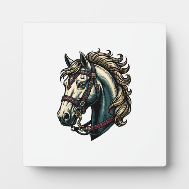 Vintage Engraving Horse Head Vector Plaque (Front)
