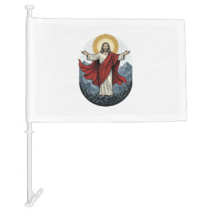 Vintage Engraving Jesus Mountain Shirt Car Flag